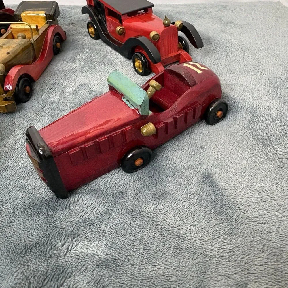 Lot 6 Vintage Handmade Wooden Cars Vehicles Toys Trucks Trains Handmade Painted